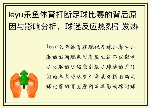 leyu乐鱼体育打断足球比赛的背后原因与影响分析，球迷反应热烈引发热议