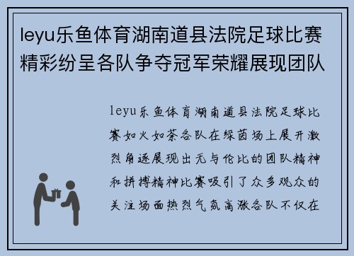 leyu乐鱼体育湖南道县法院足球比赛精彩纷呈各队争夺冠军荣耀展现团队精神